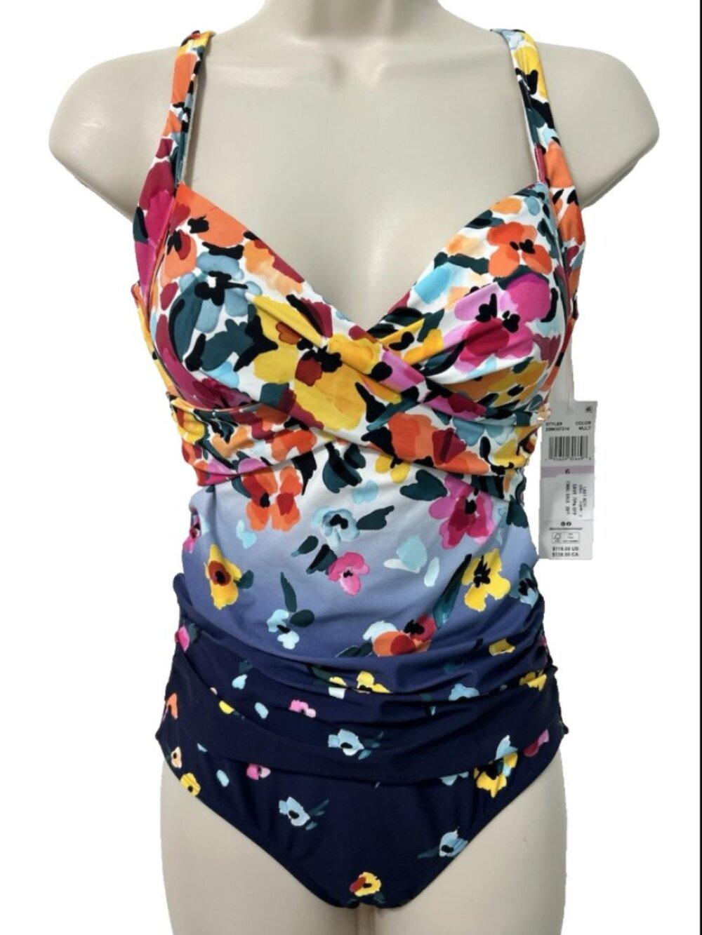 Anne Cole Plus 22W Floral Draped- Multi Underwire Swimsuit